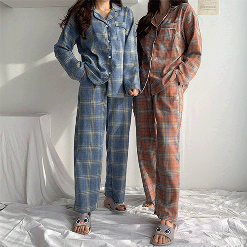 [커플잠옷] 잼잼 체크 기모 커플 파자마, 잠옷set - 2color