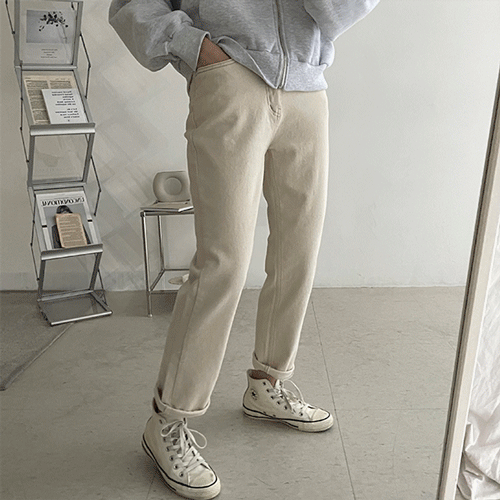 [양기모! 속밴딩] 테이트 허리 밴딩 세미와이드 일자핏 배기l 기모 코튼 팬츠, 면바지