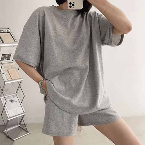 [오버핏! 세트] 박시 무지 반팔 맨투맨 티셔츠 + 밴딩 반바지 트레이닝복 set(별도구매)