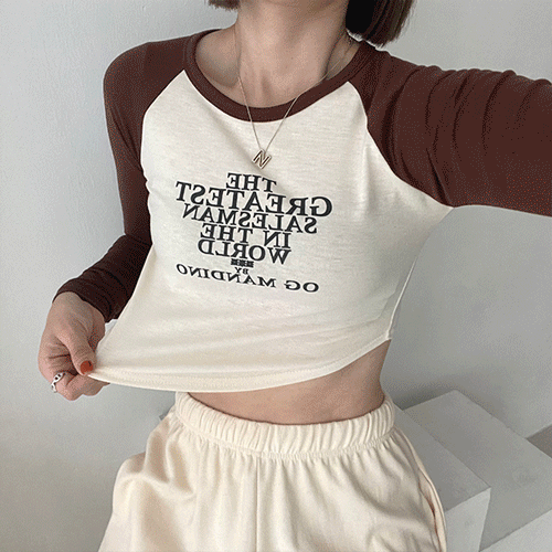 [크롭 나그랑] 그레잇 레터링 슬림핏 크롭 나그랑 티셔츠, 긴팔티
