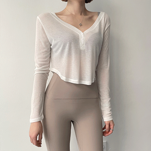 [필라테스/요가복] 휴즈 시스루 루즈핏 크롭 티셔츠, 니트 커버업 운동복