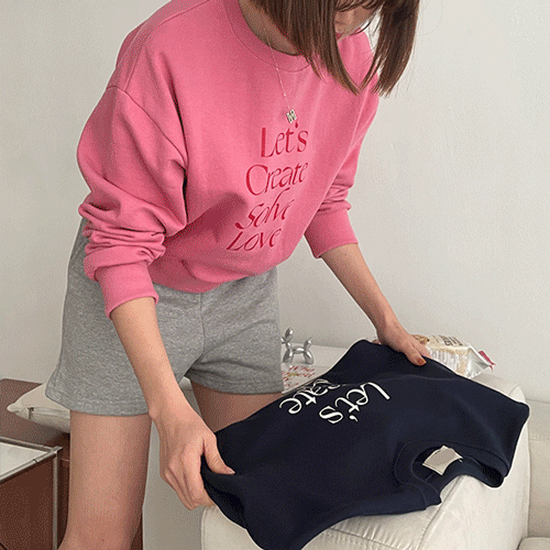 [쭈리/봄신상] 크리에이트 레터링 루즈핏 세미 크롭 맨투맨 티셔츠